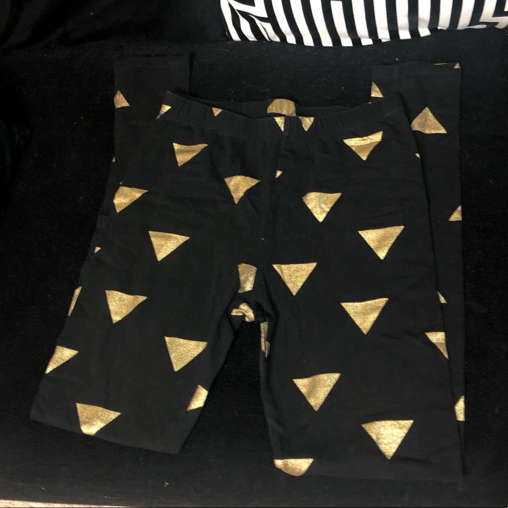 Gold Metallic triangle black leggings
